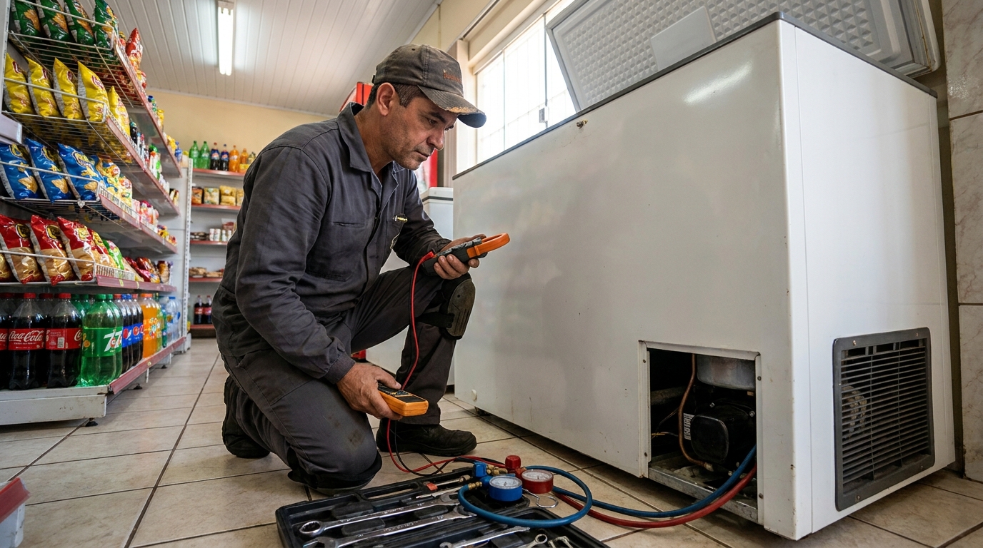 Reparo da placa eletrônica de um freezer em atendimento em Santa Maria‑RS